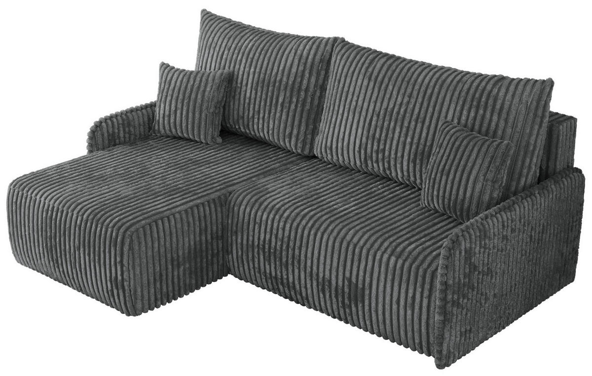 ECKSCHLAFSOFA ARPA L Dunkelgrau Cord - links - Dunkelgrau/Schwarz, Kunststoff/Textil (198/150cm) - MKS