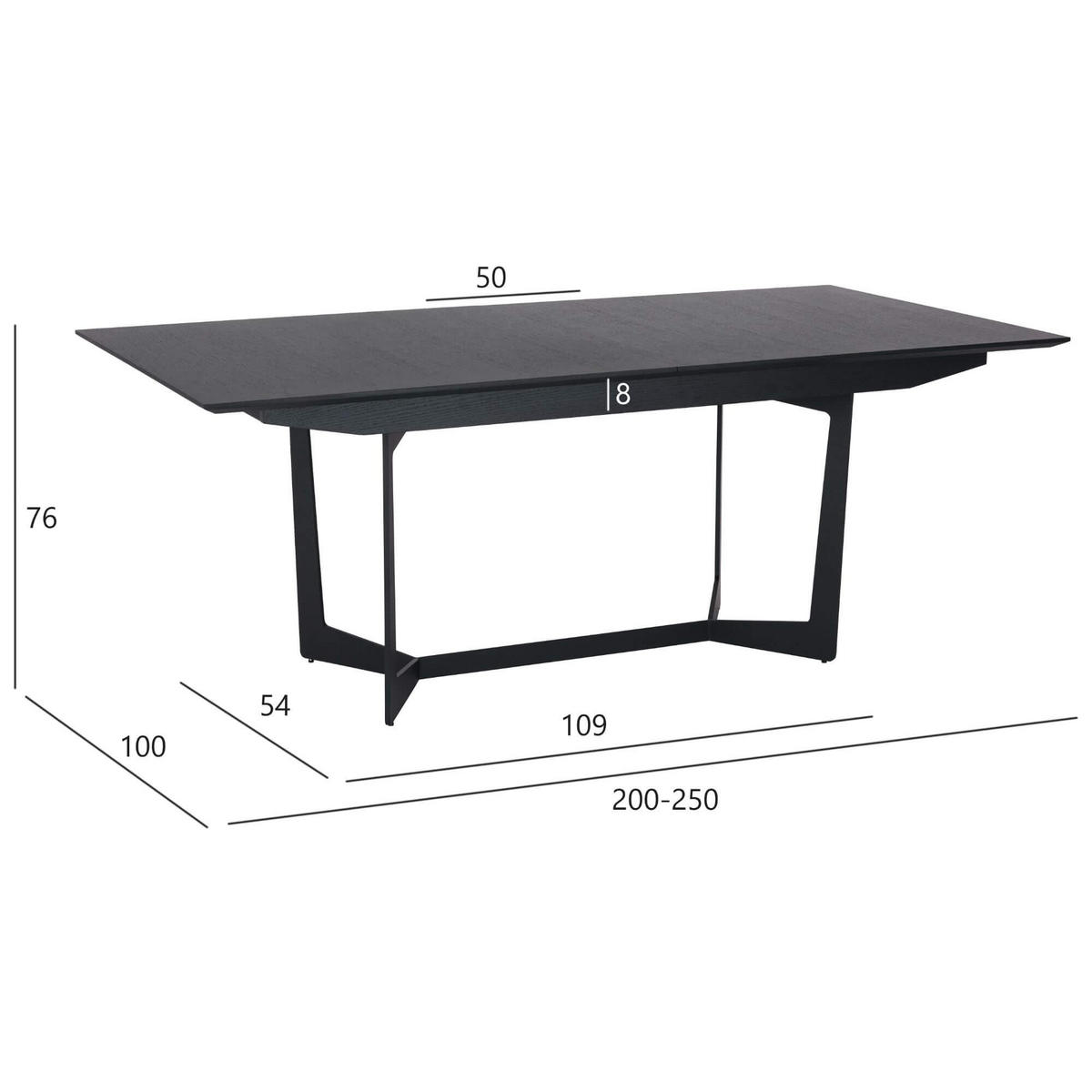 ESSTISCH 200/100/76 Schwarz rechteckig - Schwarz, Holz/Metall (200/100/76cm) - Furnhouse