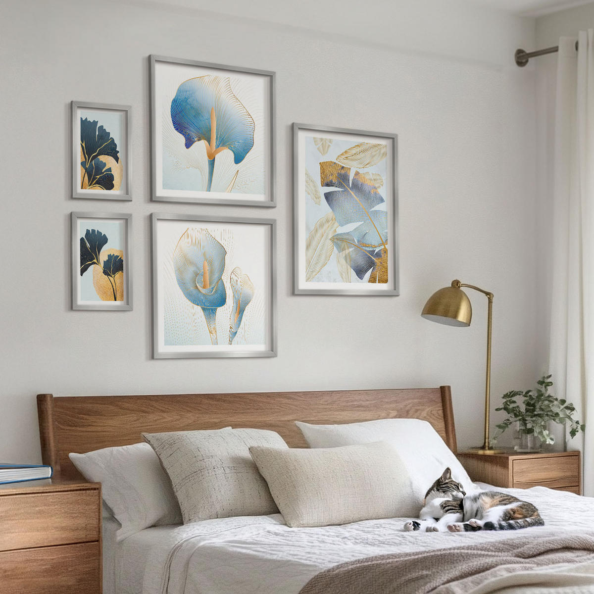 BILDER SET 5er Set - 50x50 cm & 20x30 cm & 40x60 cm Silberner Rahmen - Zitronenweinporträt Kahlo - Silberfarben, Kunststoff (40/60cm) - TULUP