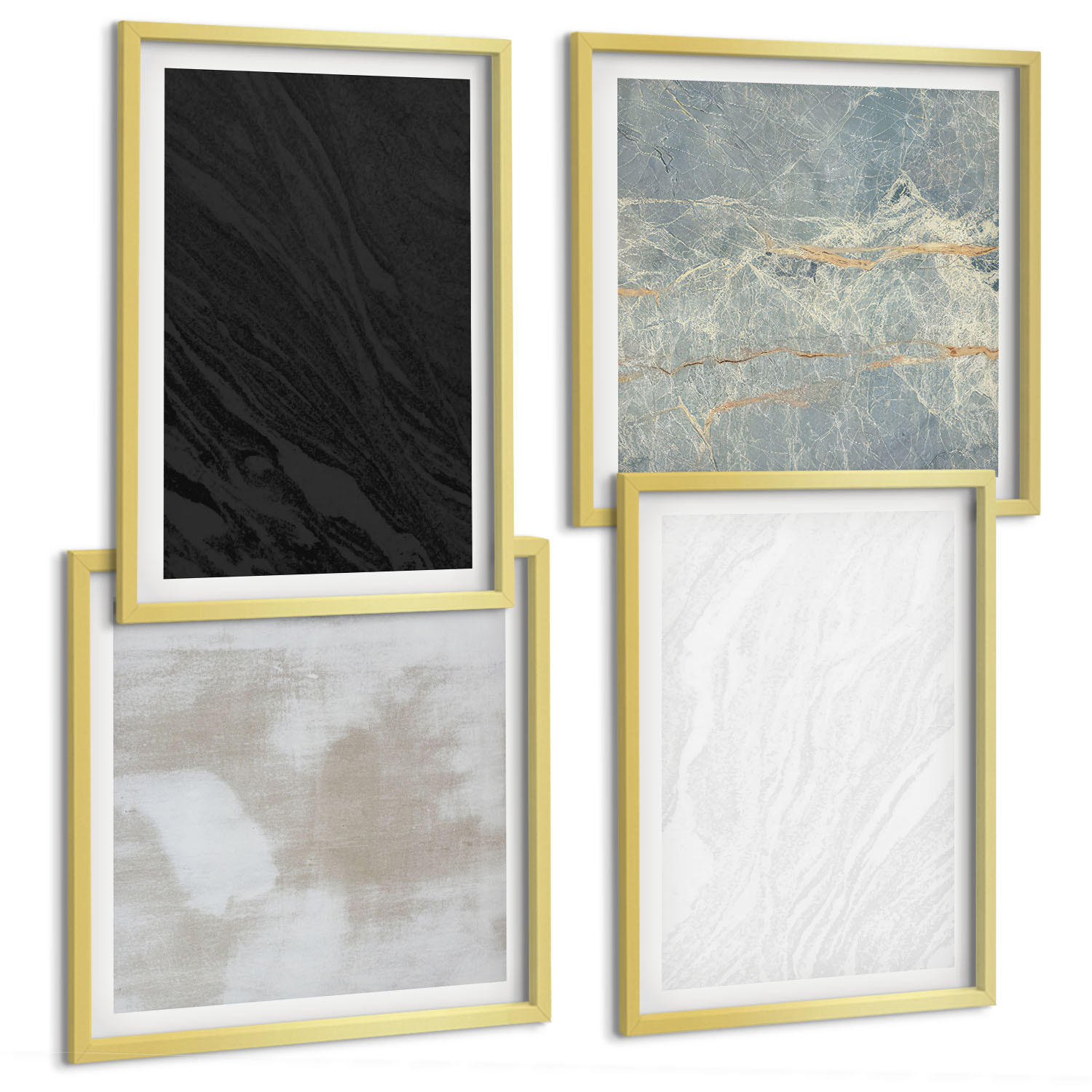 BILDER SET 4er Set - 50x50 cm & 40x60 cm Goldrahmen - Steintexturen - Goldfarben, Kunststoff (50/50cm) - TULUP