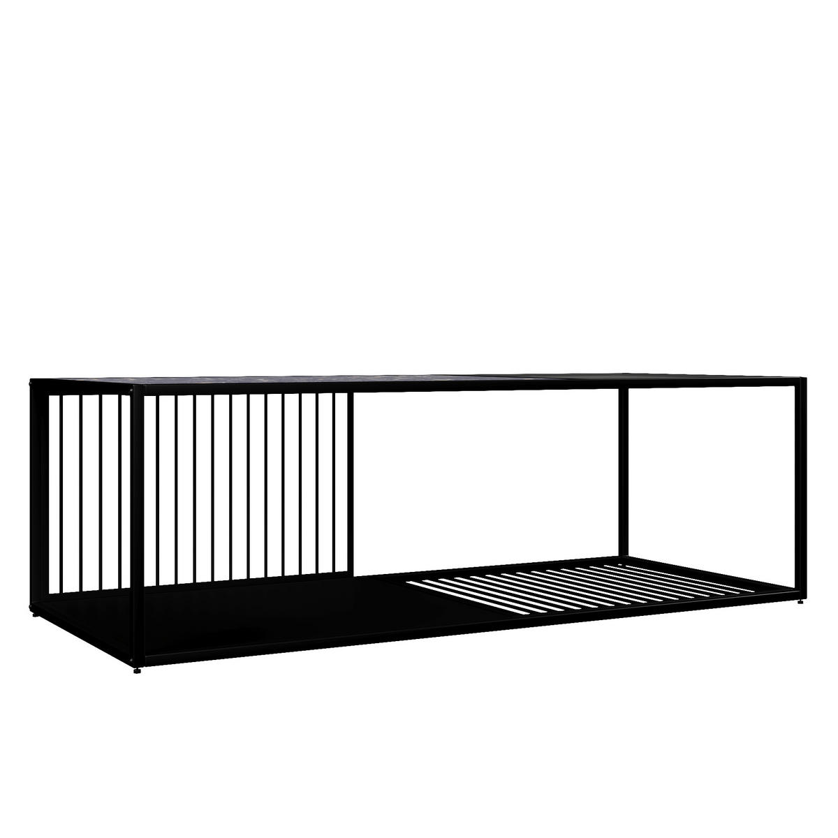 COUCHTISCH 110/48/35 cm schwarz mit marmorierter Oberfläche und Stauraum - Schwarz, Holzwerkstoff (110/48/35cm) - OKWISH