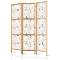 PARAVENT Japanischer 3-tlg 135x172 cm Kr uter Und Blumen - Beige, Holz/Textil (135/172/3cm) - Muralo