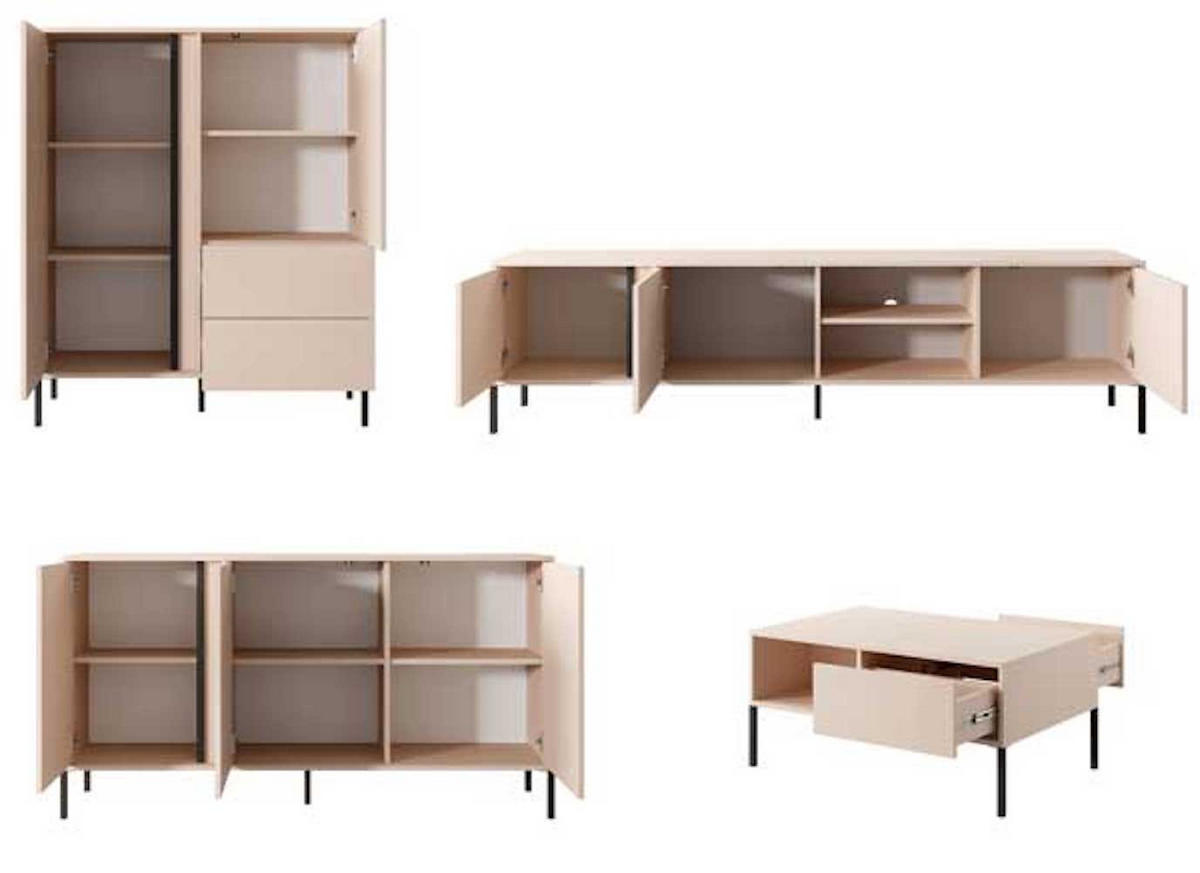 WOHNZIMMER-SET Dast (4-tlg) Beige / ohne LED-Beleuchtung - Beige/Schwarz, Holz/Holzwerkstoff (556/123/60cm) - Feldmann-Wohnen