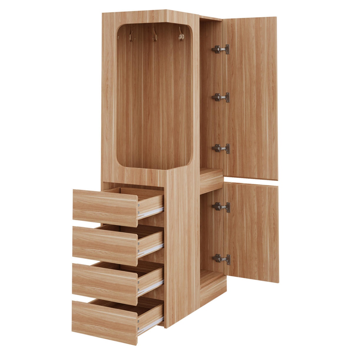 KLEIDERSCHRANK aus Kiefer, Sperrholz und MDF 70x40x170 cm Weiß/Holz mit Tür, 4 Schubladen und offenem Hängebereich - Nussbaumfarben, Holzwerkstoff (70/170/40cm) - Modfu