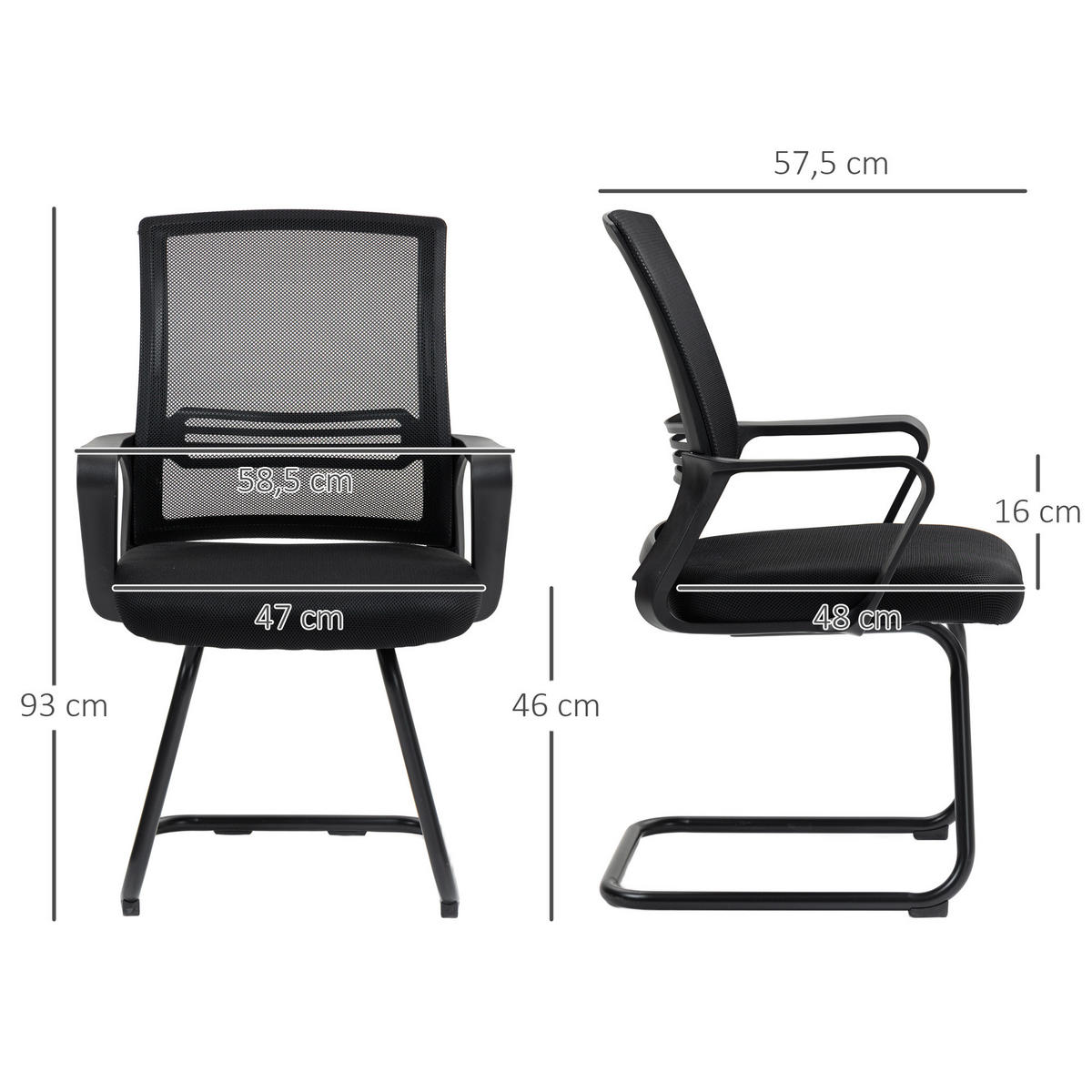 BÜROSTUHL DE-05162 Netzstoff & Schaukelsitz mit Kufenbasis Schwarz - Schwarz, Metall (57.5/93/58.5cm) - ComfortXL