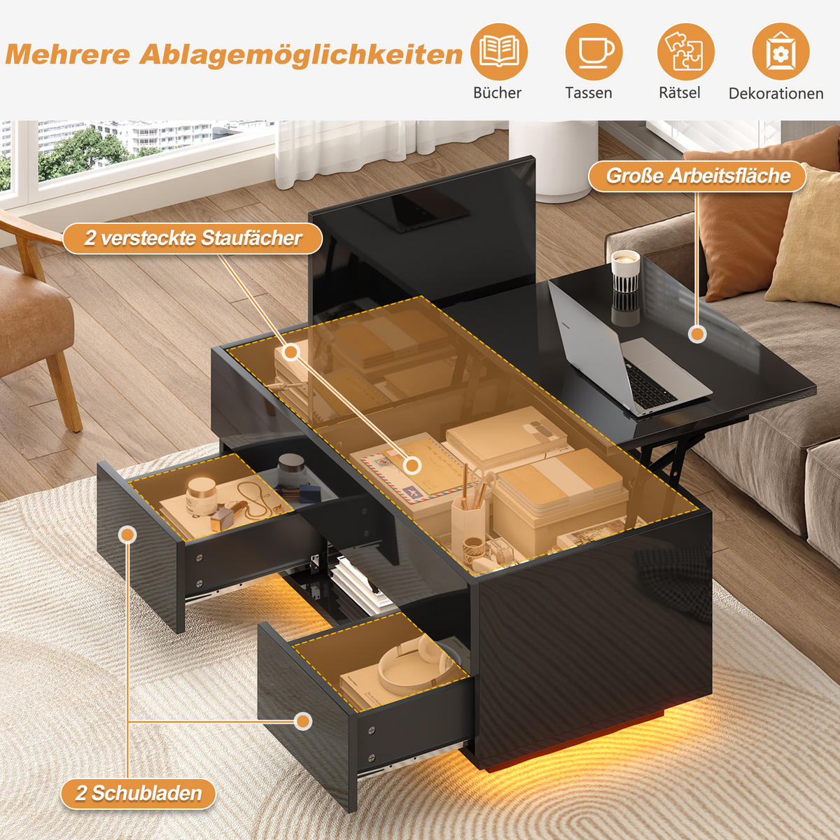 COUCHTISCH Schwarz - Schwarz, Holzwerkstoff (100/45/43cm)