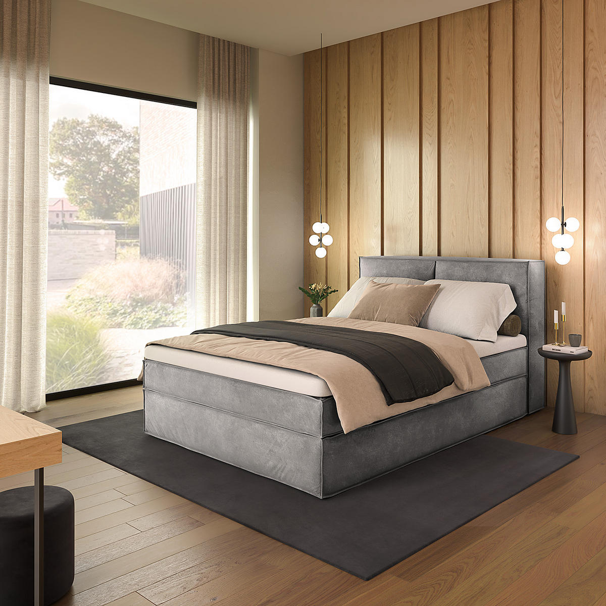 BOXSPRINGBETT mit Kopfteil - Premium - Hellgrau, Textil (140/200cm) - home24