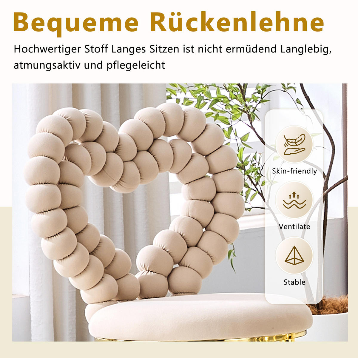 STÜHLE 2er-Set Esszimmerstuhl,Samt,Metall,Khaki - Beige, Textil (54/81/44cm) - LVHOM