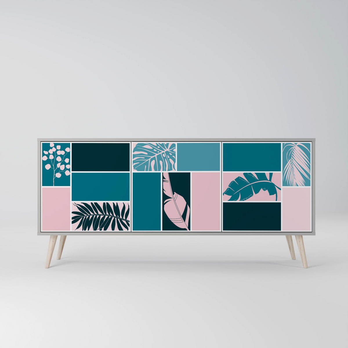 SIDEBOARD COMBINATION OF SHAPES, Graue Oberfläche, 164,5x42x72,5 cm, 3 Türen - Schwarz/Grau, Holzwerkstoff/Metall (164.5/72.5/42cm) - SpaceRebels