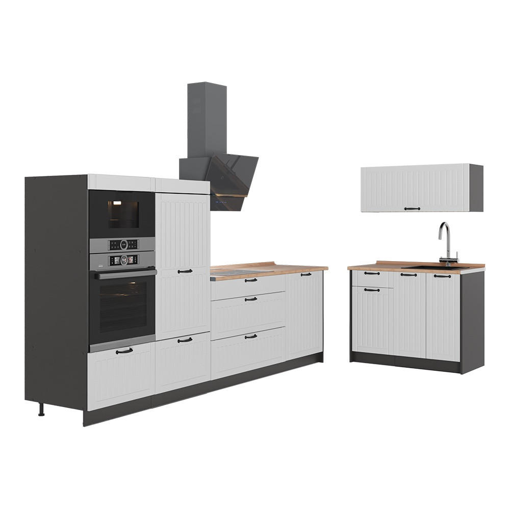 KUCHYNĚ Fame-Line, Bílý venkovský dům/Antracit, 380 cm, PD Dub - bílá/antracitová, kompozitní dřevo (380/153.6/60cm) - Vicco