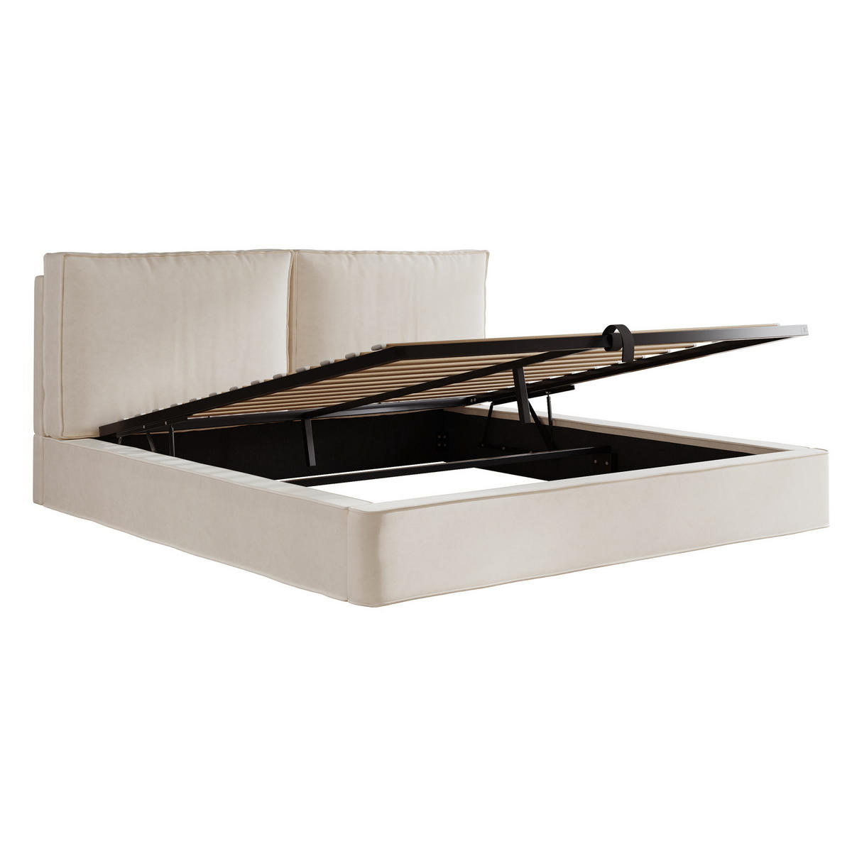 POLSTERBETT 180/200 cm mit Lattenrost und hydraulischem Bettkasten, Samt, Beige - Beige, Textil (180/200cm) - Redom
