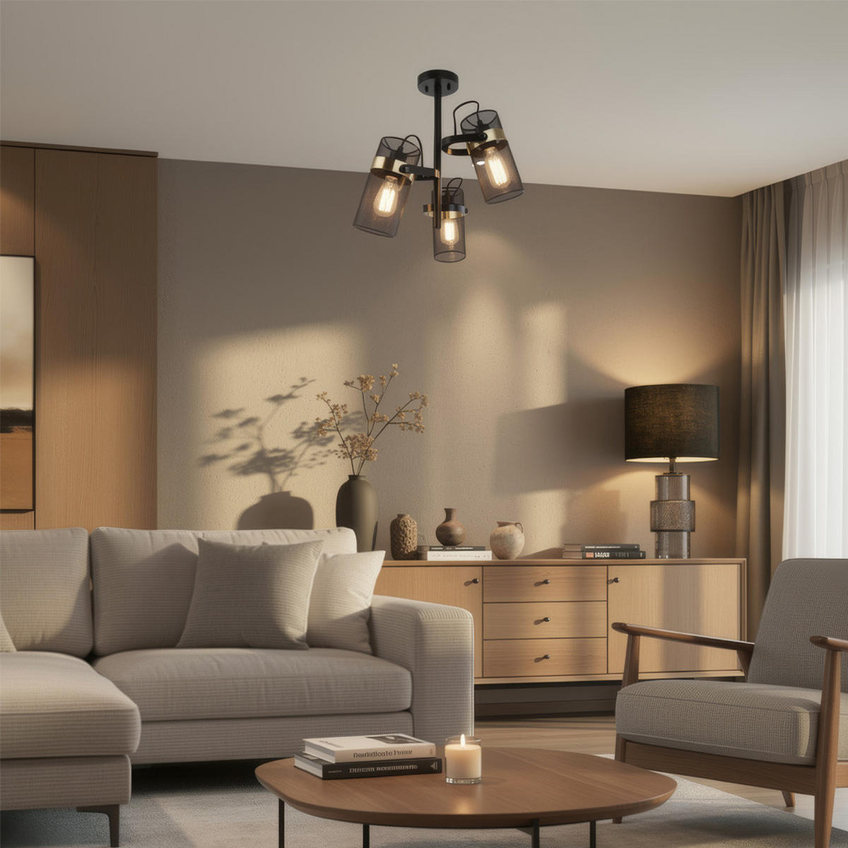 DECKENLEUCHTE LAMBA - Goldfarben/Schwarz, Metall (54.5/54.5/48cm) - Home Deluxe