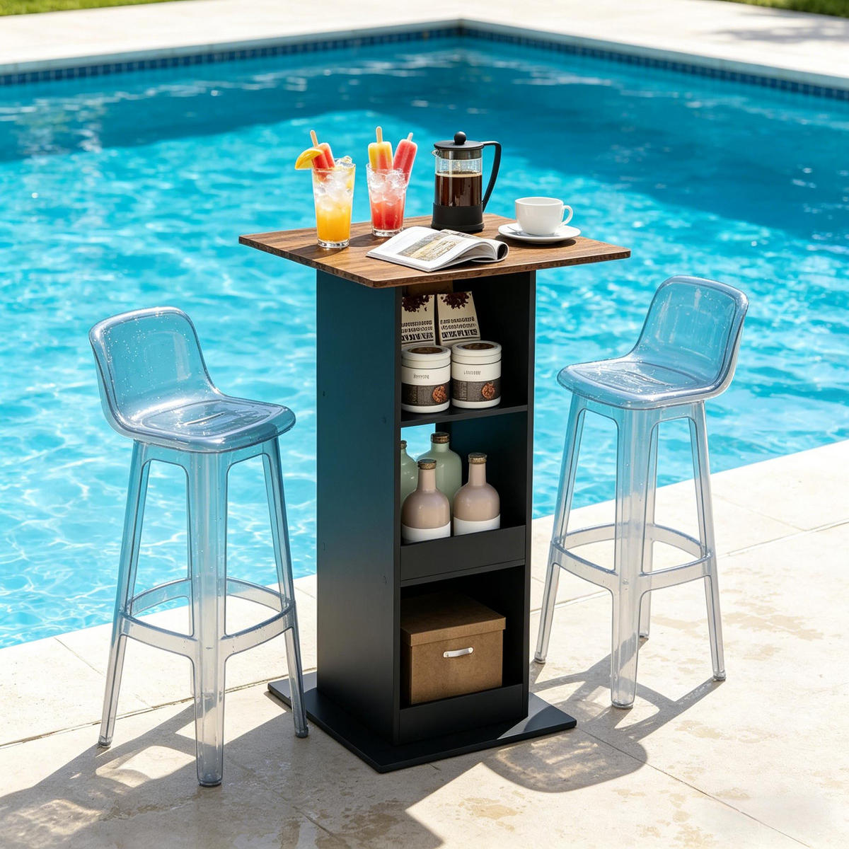 BARTISCH DE-37227 quadratisch mit 3 Fächern Rustikales Braun - Schwarz, Holzwerkstoff (60/60/109cm) - ComfortXL