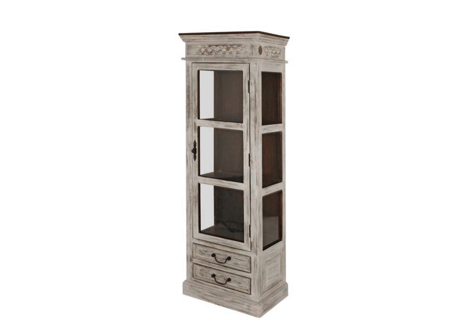 VITRINE Mango / Akazie 55x40x165 weiß gewachst CASTLE-ANTIK #207 - Weiß, Holz (55/165/40cm) - Massivmoebel24