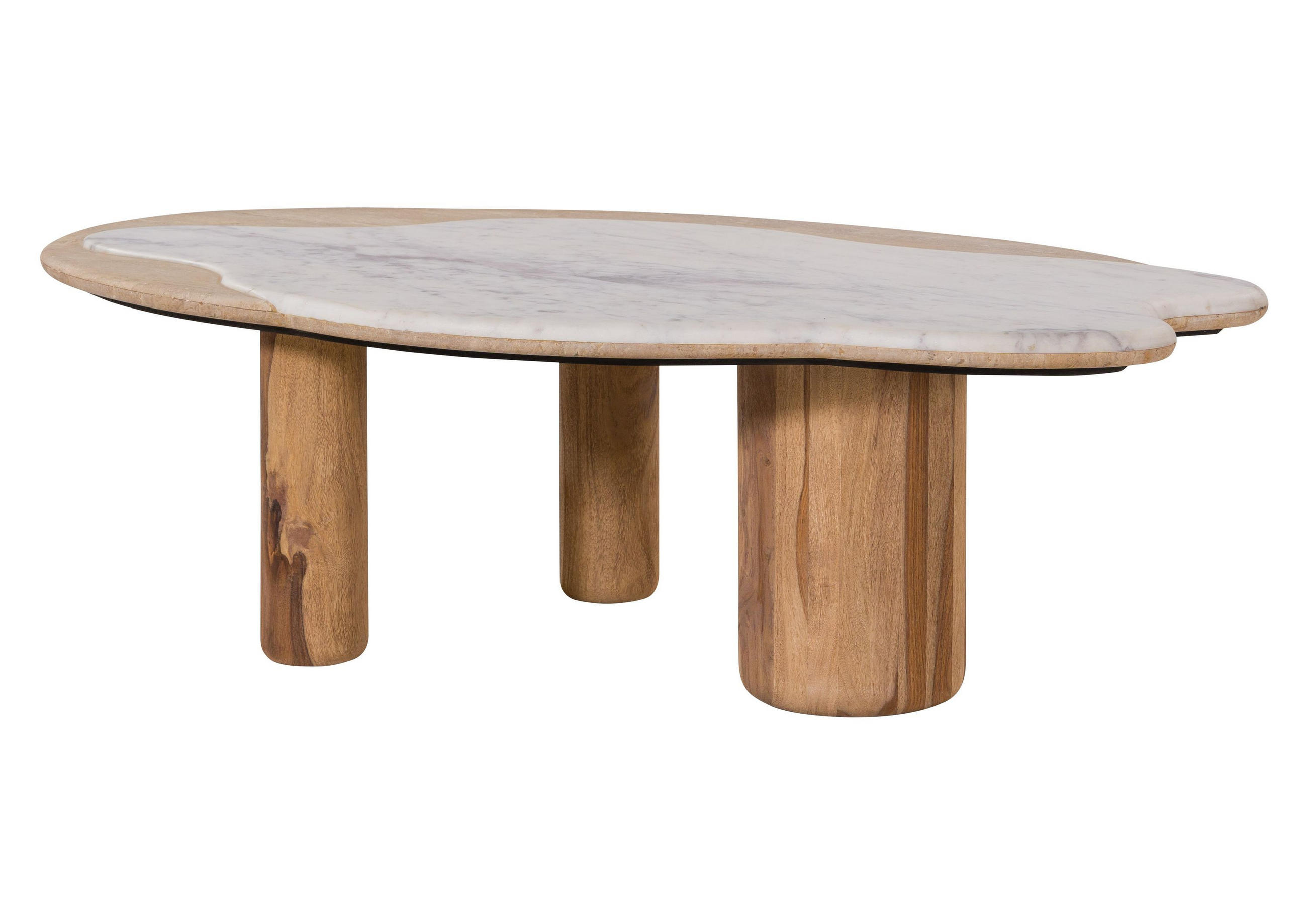 COUCHTISCH Sheesham 120x70x35 natur sandgestrahlt lackiert / Marmor weiß ORGANIC COLLECTION #30 - Braun, Holzwerkstoff (120/70/35cm) - Massivmoebel24