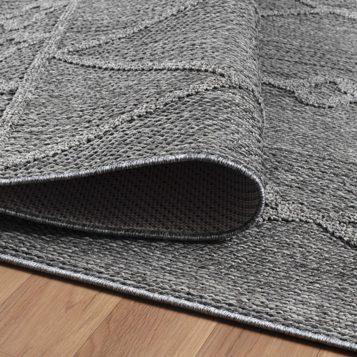 TEPPICH Outdoor Flachgewebe Berber-Muster Polypropylen Terrasse Grau Rechteckig 160x230 - Grau, Textil (160/230cm) - KADIMA DESIGN