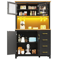 BUFFETSCHRANK 105,5/40/180 cm mit LED-Lichtleiste, viel Stauraum und Anti-Kipp-Sicherung, Schwarz - Schwarz, Holzwerkstoff (105.5/180/40cm) - Redom
