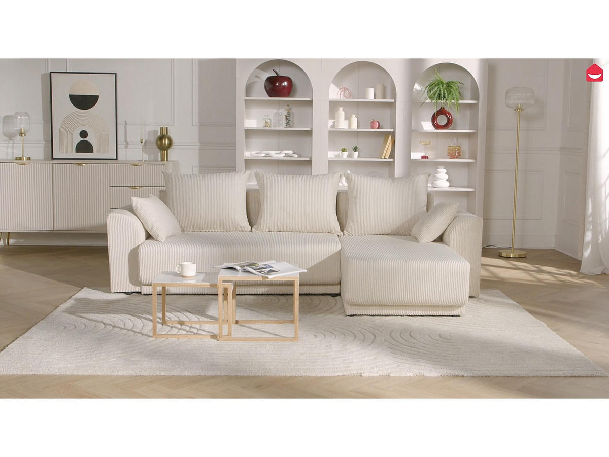 ECKSOFA mit Schlaffunktion - Ecke wechselbar - Cord - Beige - NESSARO - Beige, Textil (240/149cm) - Vente-Unique