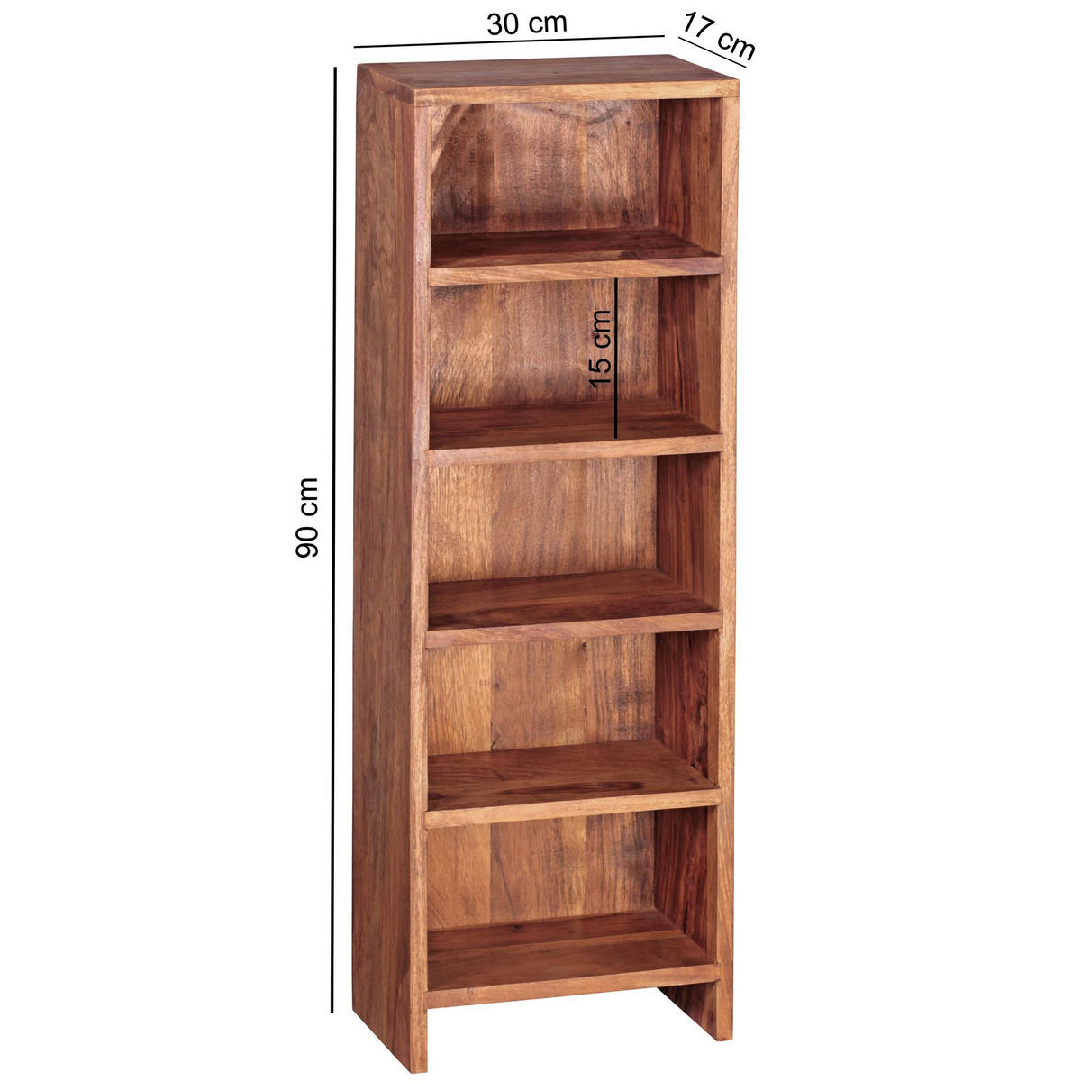KLEINES Regal NOLA Standregal Sheesham - Sheeshamfarben, Holz (30/90/17cm) - tinkaro