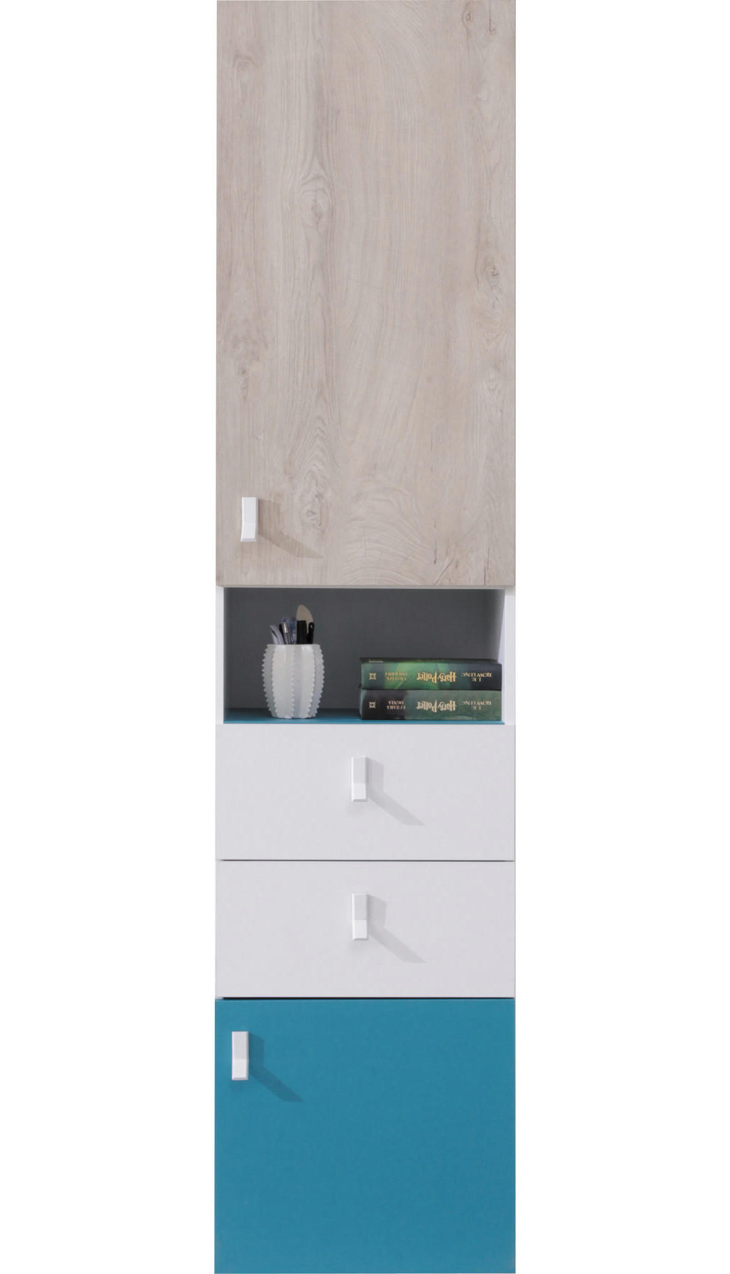 REGALKOMBINATION Spuki in Weiß, Eiche & Meerblau – Regalschrank groß - Weiß, Holzwerkstoff (80/200/120cm)