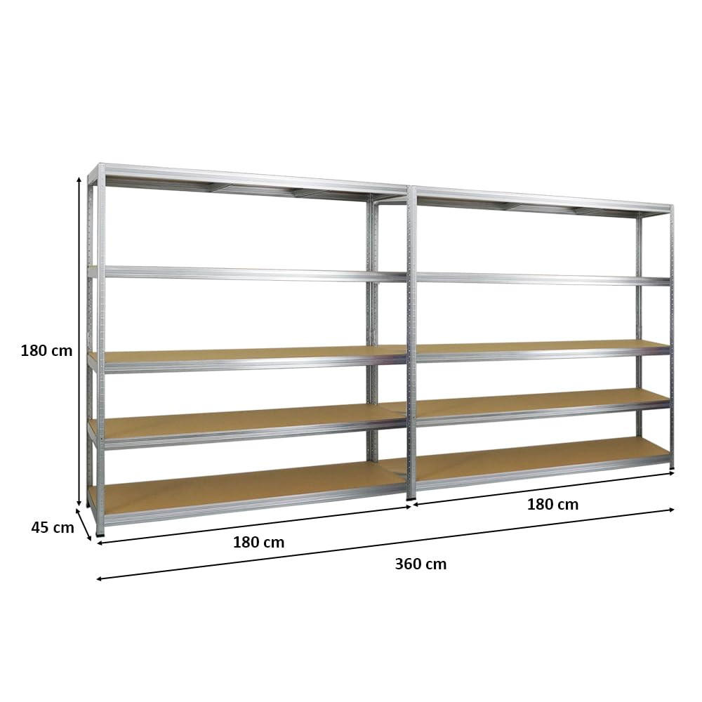 SCHWERLASTREGAL Giant Elephant 2er-Set mit 2x 180x180x45 cm Fachlast 200 kg Verzinkt - Silberfarben, Metall (360/180/45cm) - PROREGAL