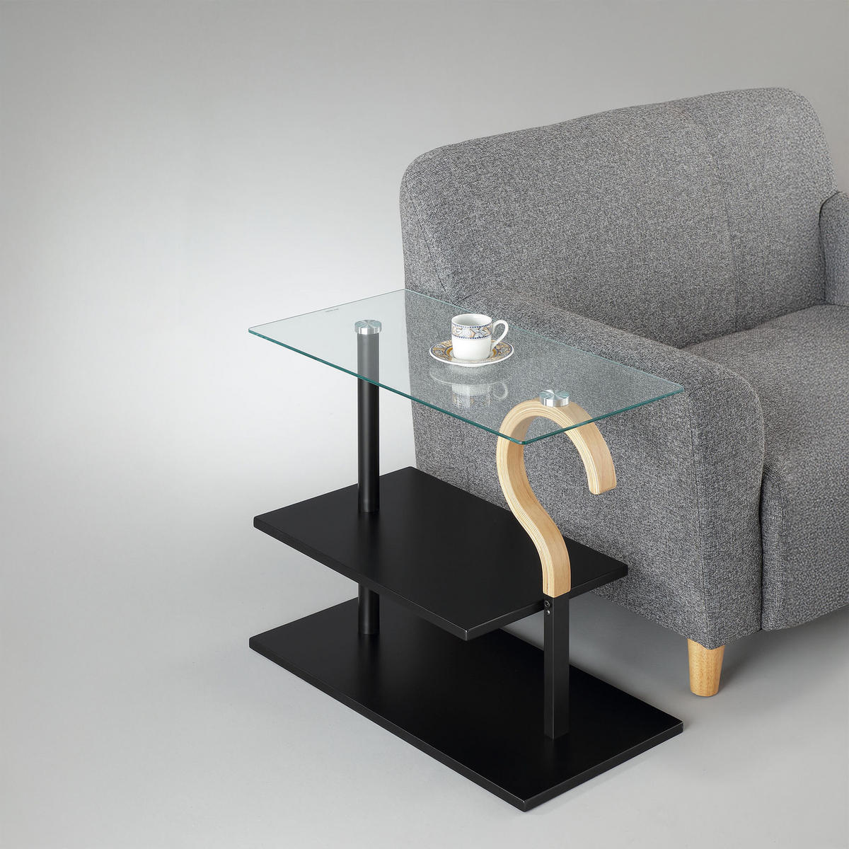 COUCHTISCH Schwarz Transparent Natur Glas mit Ablage - Multicolor, Glas/Holzwerkstoff (30/60/50cm) - Relaxdays