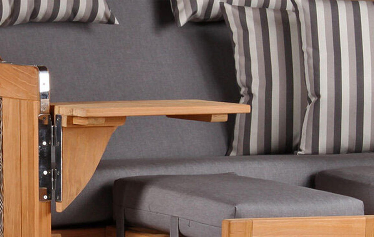 STRANDKORB Komplettset: Ammersee Teak Bullauge - PE grau - Modell 544 - Grau, Holz/Kunststoff (125/165/80cm) - bene living