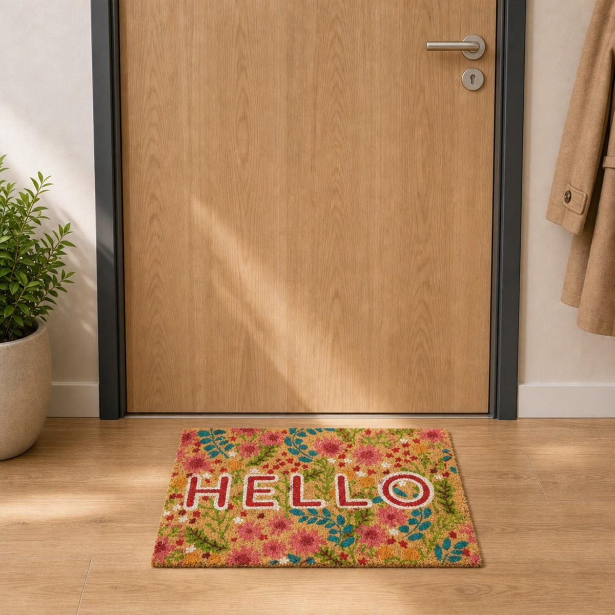 FUSSMATTE Mehrfarbig Kokos Hello 60x40 cm - Multicolor, Kunststoff/Textil (60/40cm) - Relaxdays