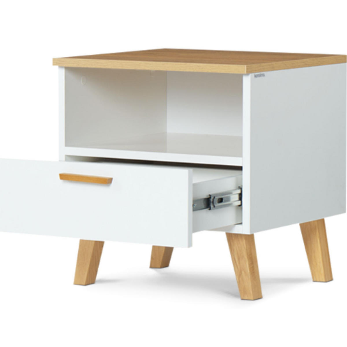 NACHTTISCH FRISK mit Schubladen, weiß - Eichefarben/Weiß, Eichenholz/Holzwerkstoff (48/50/46cm) - KONSIMO®