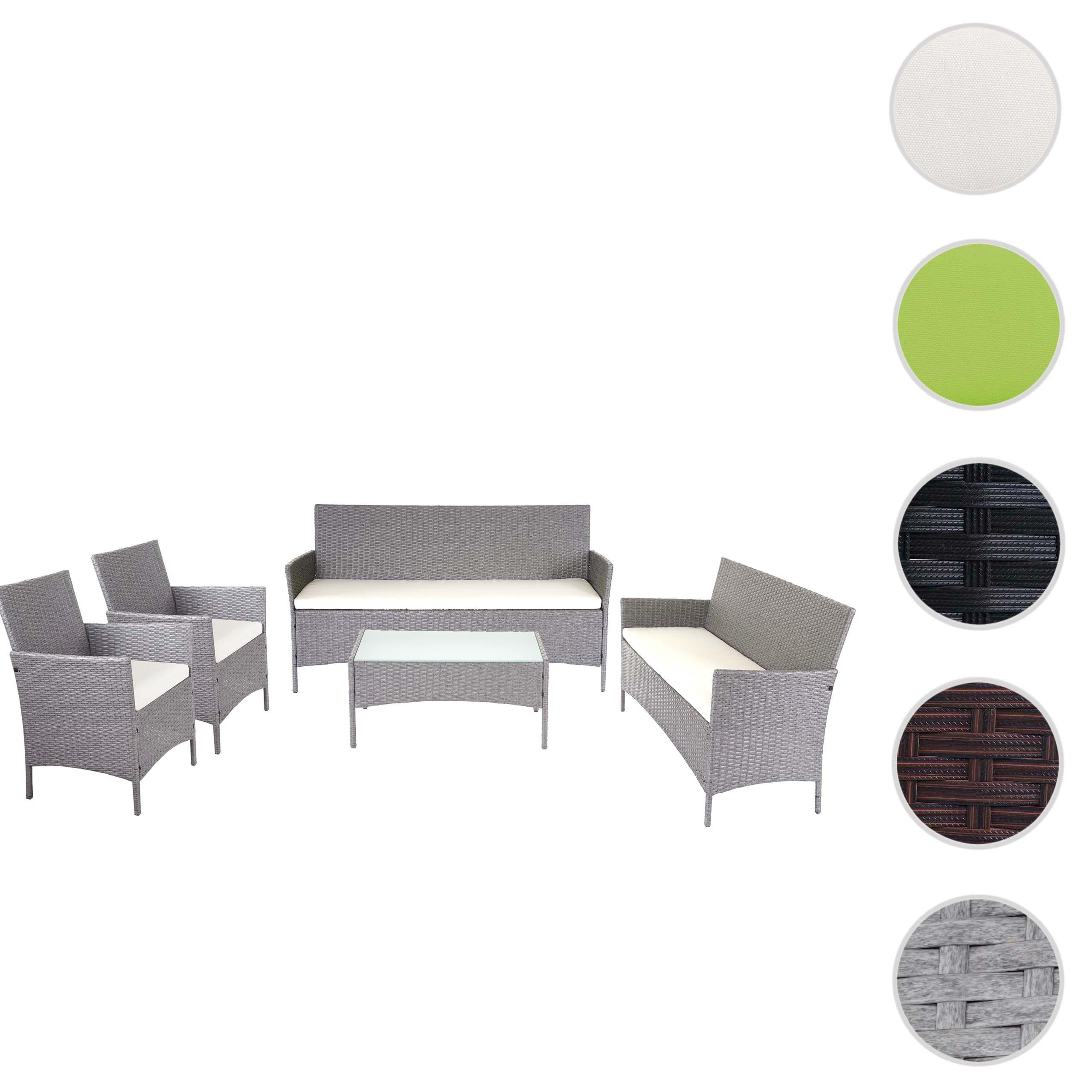 POLY-RATTAN GARNITUR Grau - Weiß/Grau, Kunststoff - MCW