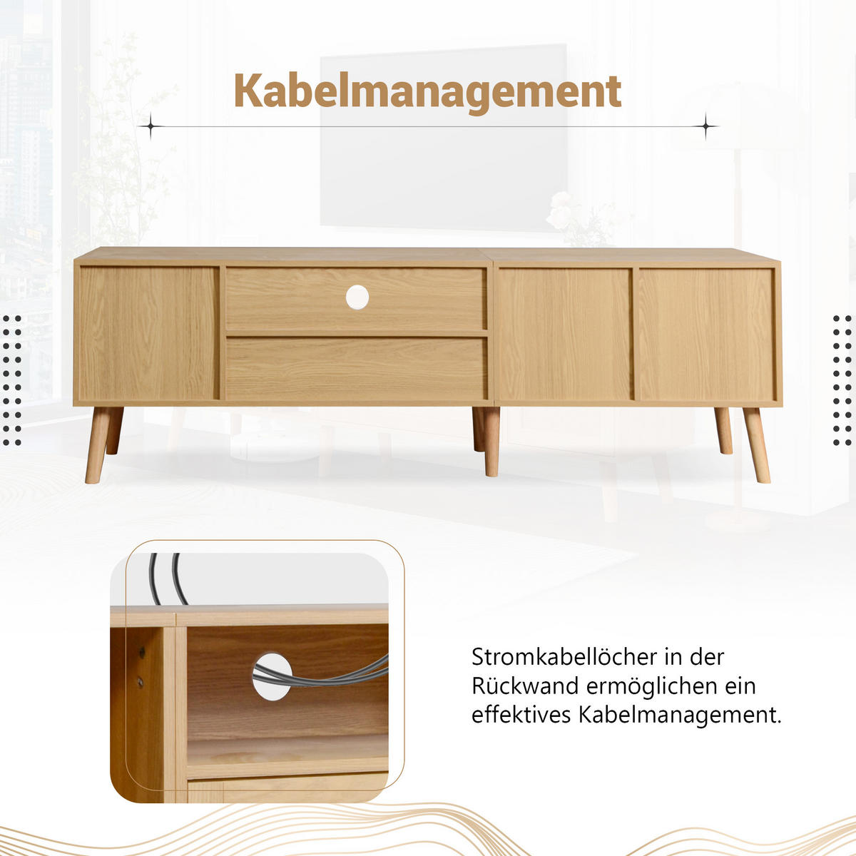 TV-MÖBEL Holzfarben 180/40/54cm - Braun, Holzwerkstoff/Metall (40/54/180cm) - Urban Meuble