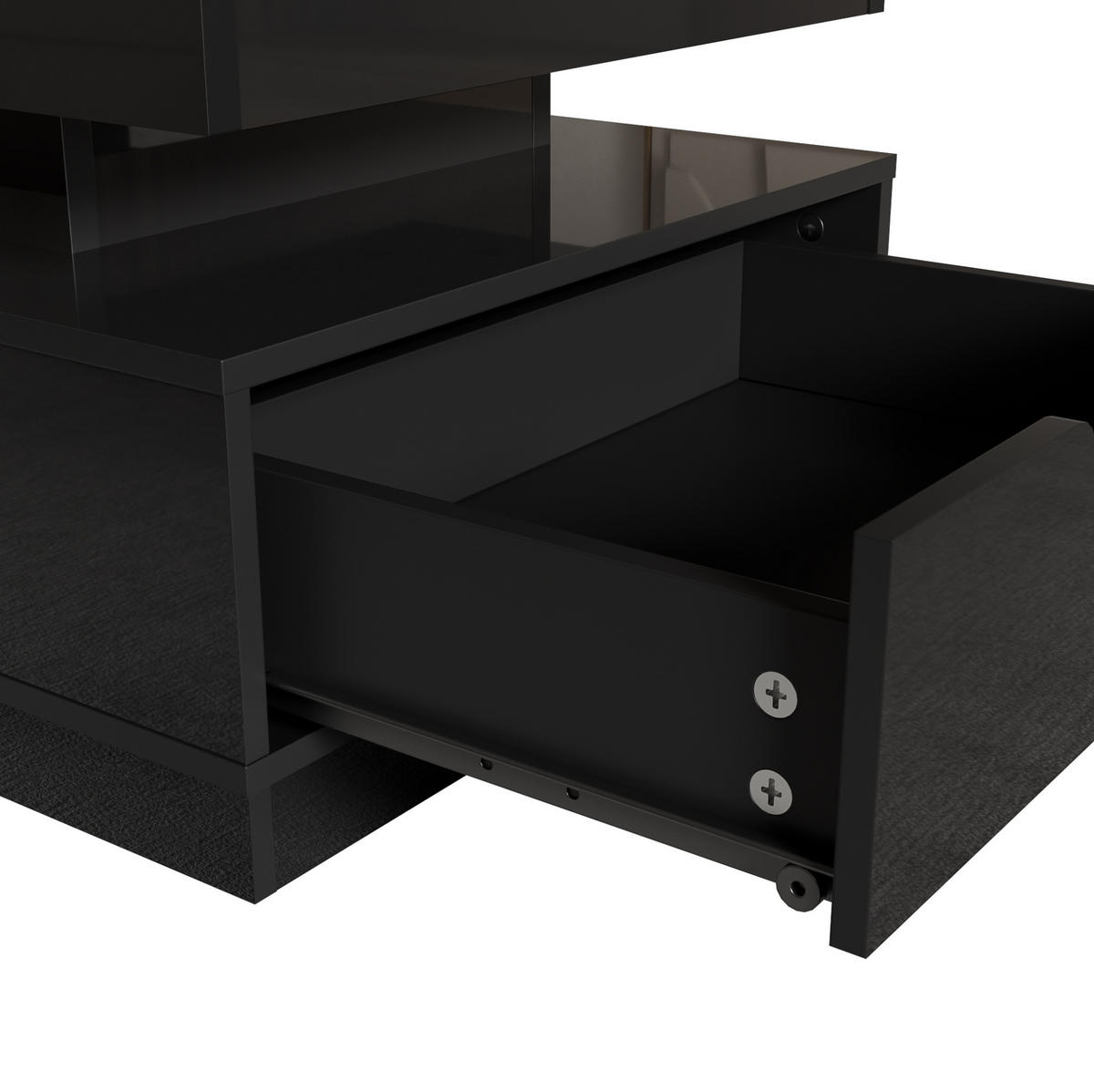 COUCHTISCH aus MDF 90x48x42,5 cm Schwarz hochglänzend mit Höhenverstellung, LED-Beleuchtung und Steckdose - Schwarz, Holzwerkstoff (90/48/42.5cm) - IVMEU