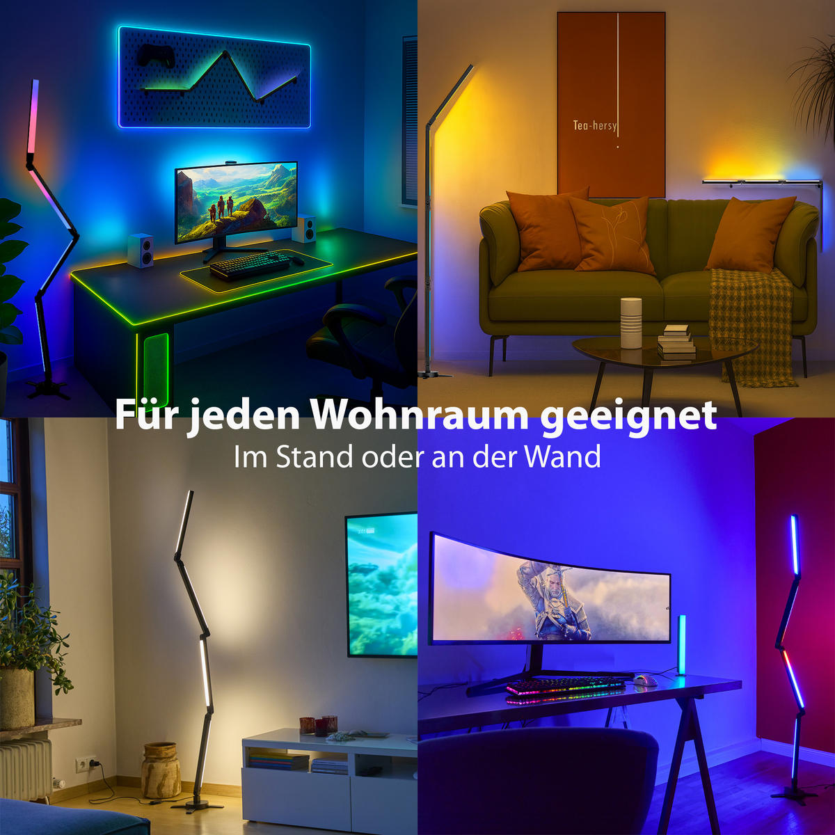 LED-STEHLAMPE - RGBIC mit faltbarem Design und Musiksteuerung für modernes Ambiente im Wohnzimmer und Schlafzimmer - Weiß, Kunststoff (28/28/176cm) - Northpoint