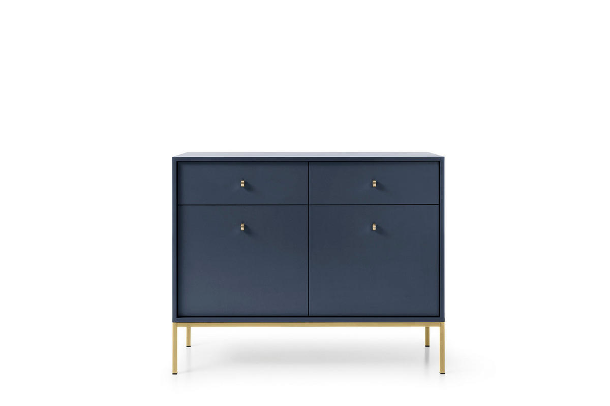 KOMMODE Molly Dunkelblau, Goldene Beine, Kombikommode mit Schubladen - Goldfarben/Dunkelblau, Holzwerkstoff/Metall (104/83/39cm) - Bettso