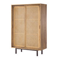 HIGHBOARD - Mango massiv / Wiener Geflecht - Beige/Schwarz, Naturmaterialien (100/150/43cm) - home24