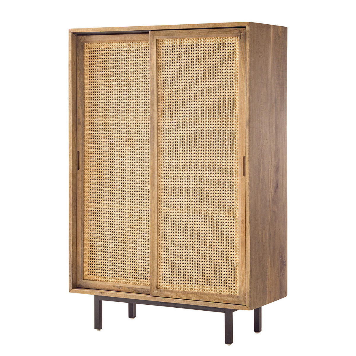 HIGHBOARD - Mango massiv / Wiener Geflecht - Beige/Schwarz, Naturmaterialien (100/150/43cm) - home24