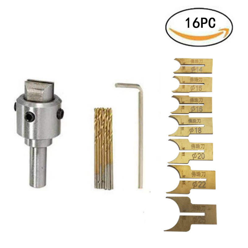 BOHRER - 16-teilige Packung - Zur Herstellung von Holzperlen, kompakt und tragbar, mit hoher Härte. - Silberfarben, Metall (1/1/1cm) - DCA