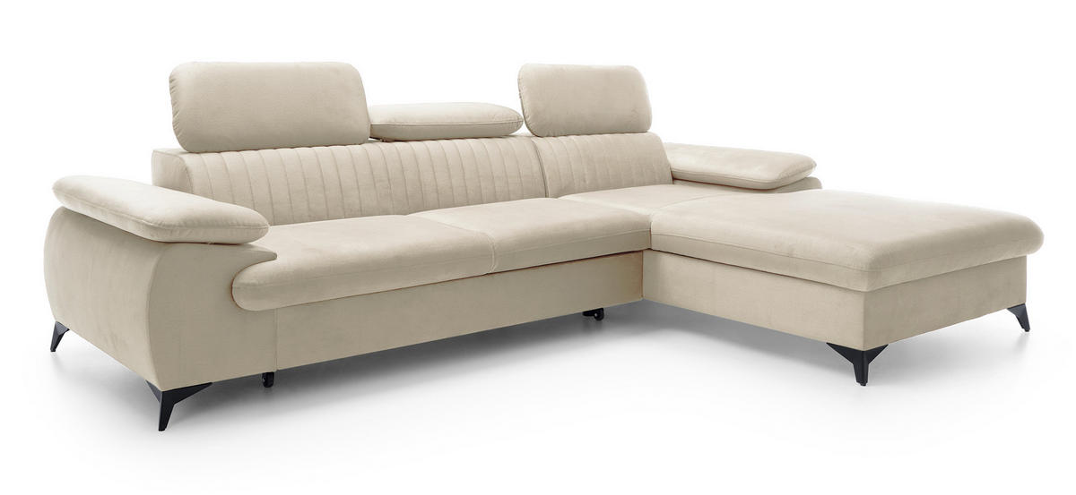 ECKSOFA 280 cm Xanto M, Schlaffunktion, verstellbaren Kopfstützen, Rechts, Creme - Creme, Holz (193/280cm) - Emporius