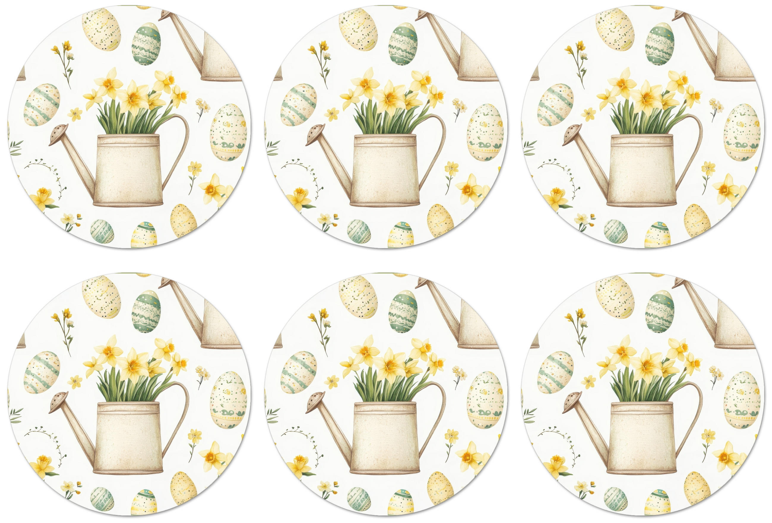 GLASUNTERSETZER Gießkanne - Blumen - Eier Tischset für Gläser 10x10 cm - Weiß, Naturmaterialien (10/0.2cm) - MuchoWow