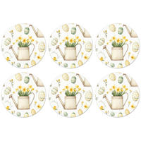 GLASUNTERSETZER Gießkanne - Blumen - Eier Tischset für Gläser 10x10 cm - Weiß, Naturmaterialien (10/0.2cm) - MuchoWow