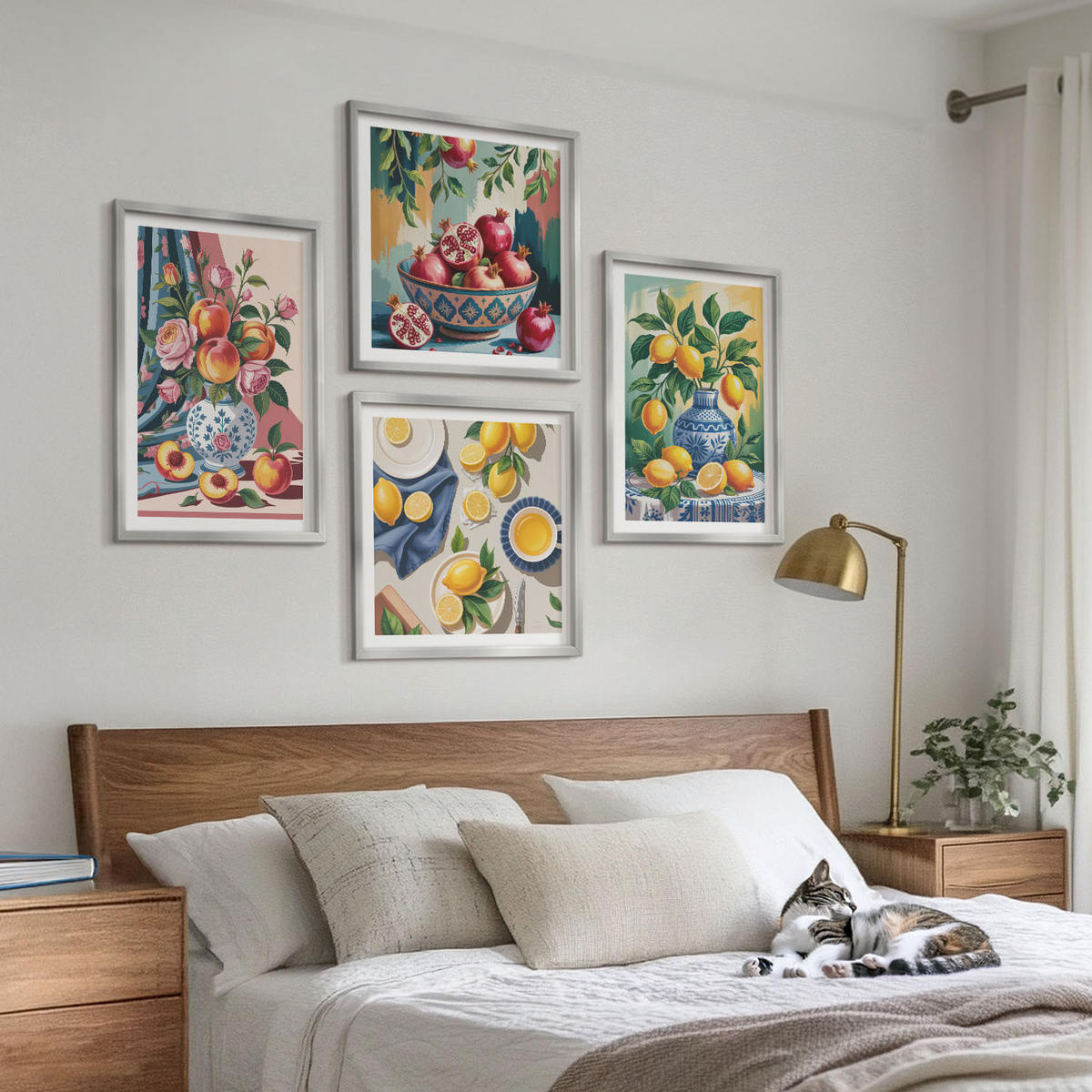 BILDER SET 4er Set - 50x50 cm & 40x60 cm Silberner Rahmen - Blumen und Früchte in Vasen - Silberfarben, Kunststoff (50/50cm) - TULUP