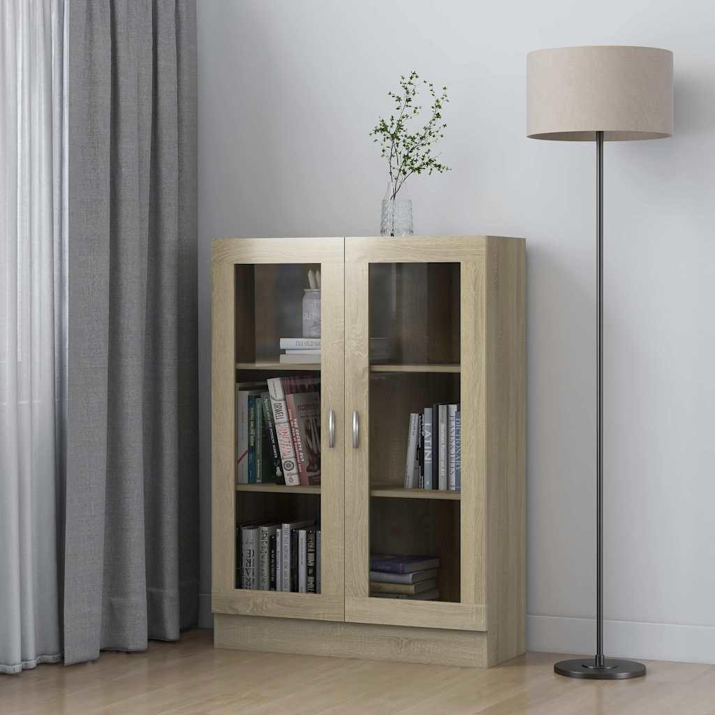 VITRINENSCHRANK mit 3 Fächern, 2 Glastüren 82,5/30,5/115 cm aus Holzwerkstoff Sonoma-Eiche Dekor - Sonoma Eiche, Holz (82.5/115/30.5cm) - vidaXL