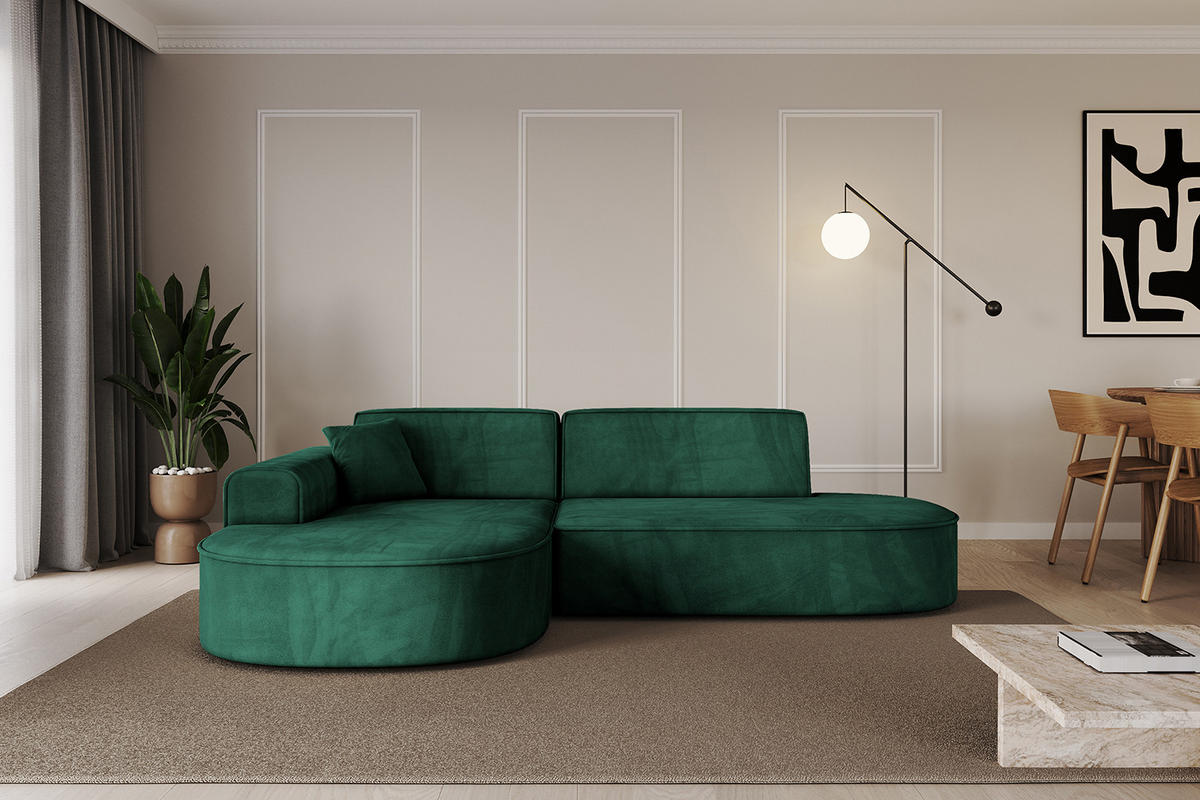 ECKSOFA Ottomane Links MARI-L1 - 243x171x79 cm Grün Velours - Schwarz/Grün, Holzwerkstoff/Kunststoff (243/171cm) - ALTDECOR