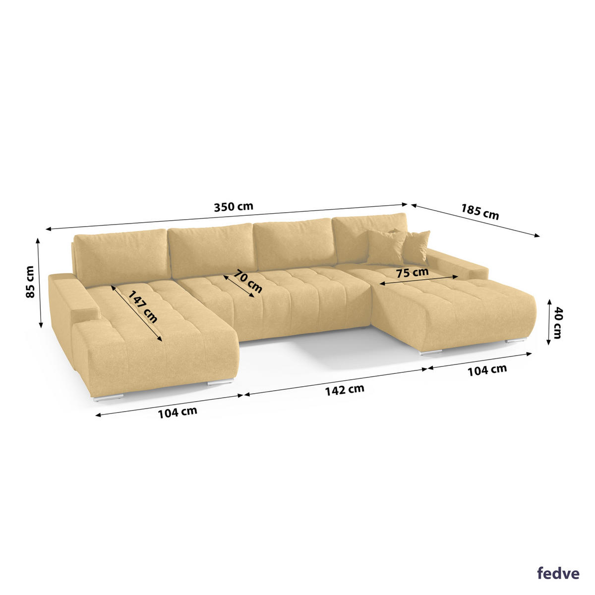 WOHNLANDSCHAFT mit Schlaffunktion Dhaka U, Honig - Honig, Textil (185/85/350cm) - Fedve