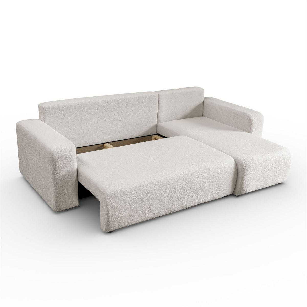 ECKSOFA VESPO L mit Schlaffunktion und Bettkasten - Ecru, Textil (247/143cm) - Lookway