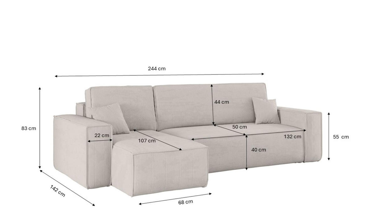 ECKSOFA Mit Schlaffunktion Und Bettkasten BEST Stoff Poso Dicker Cord Beige Links - Beige, Holz/Textil (142/244cm) - Kaiser Möbel