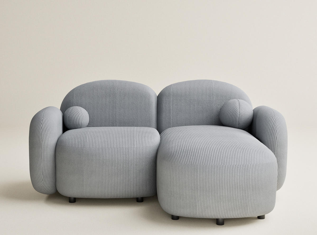 ECKSOFA Bahama Hellgrau Samtstoff - Blaugrau/Schwarz, Holz/Holzwerkstoff (190/146cm) - Maison de Reve