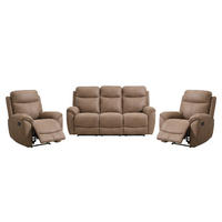 SITZGARNITUR Dolce, Sofa+zwei Sesseln mit Relaxfunktion, Sandfarben, Velours - Braun, Textil (215/106/100cm) - Beautysofa