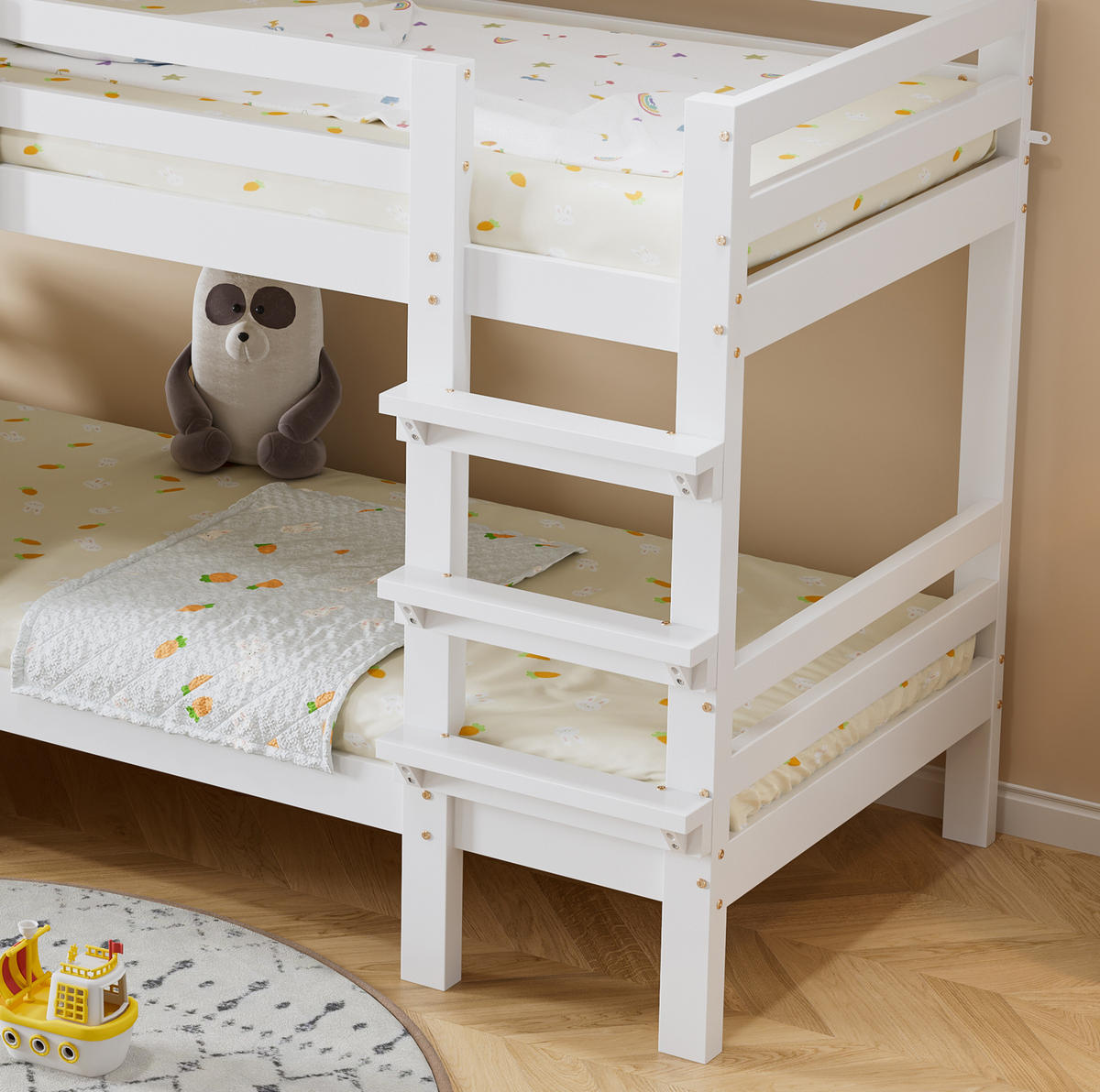 HAUSBETT 90/200 cm Weiß mit Dach, Fenstern und Sicherheitsgeländern - Weiß, Holzwerkstoff (90/200cm) - Flora Grace