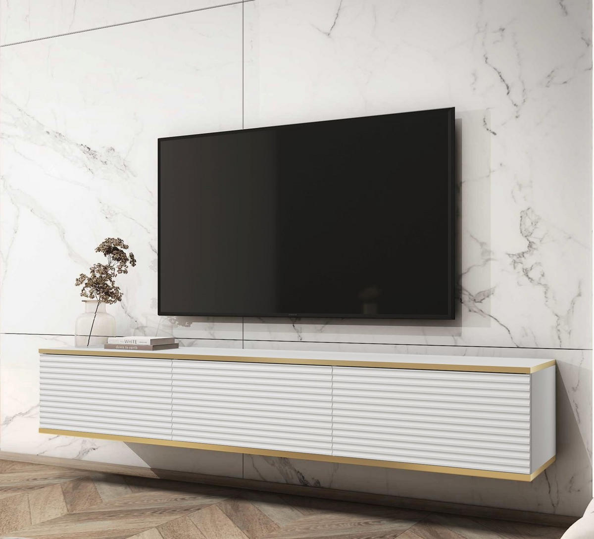 TV-SCHRANK Oris Weiß matt Glamour Style 175 cm - Weiß, Holzwerkstoff (175/30/32cm) - Meble Lindner